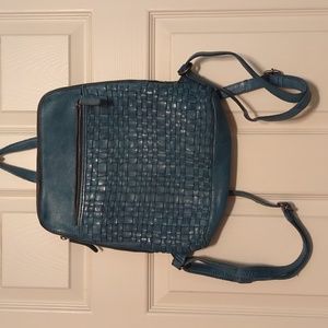 Leather Backpack with woven front pocket